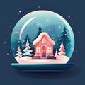 Crystal ball, snowball with snowy Christmas tree and house inside