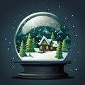 Crystal ball, snowball with snowy Christmas tree and house inside