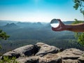 Crystal ball sunset shot at the famous Grosser Zschand valley, Saxon Switzerland Royalty Free Stock Photo