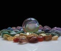 Crystal Ball surrounded by healing crystals Royalty Free Stock Photo