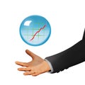 A crystal ball for telling the future of the financial stock market is seen levitating Royalty Free Stock Photo