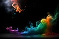 Crystal black background with rainbow smoke bomb in the air, HD background.