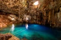 Crystal blue water in Cenote XKeken (XQuequen) in Dzitnup village near Valladolid city - Yucatan Peninsula - Mexico Royalty Free Stock Photo