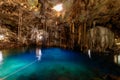 Crystal blue water in Cenote XKeken (XQuequen) in Dzitnup village near Valladolid city - Yucatan Peninsula - Mexico Royalty Free Stock Photo