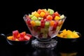 crystal bowl with diced fruit salad on a black background Royalty Free Stock Photo