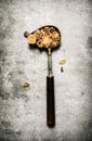 Crystal brown sugar in an old spoon. Royalty Free Stock Photo