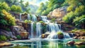 Crystal Cascades: A Watercolor Symphony of Mountain Streams AI generated