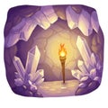 Crystal Cave with Torch Light Shining Through Rocks and Mineral Formations Royalty Free Stock Photo