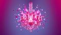 Crystal chandelier exploding into abstract polygon shapes, modern 3D render, vibrant gradient colors, conceptual design Royalty Free Stock Photo