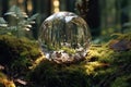 A Crystal Clear Ball On The Ground In The Forest. Generative AI Royalty Free Stock Photo