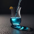 Crystal clear blue water being poured into a glass