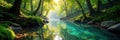 Crystal clear creek, sun dappled trees, dreamy effect, scenic, slow shutter, flowing Royalty Free Stock Photo