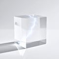 Crystal Clear Cube with Hard Shadow on White Royalty Free Stock Photo