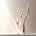 A crystal-clear empty glass of champagne or wine vase with fresh flower isolated on white background Royalty Free Stock Photo