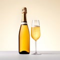A crystal-clear flute glass of champagne and bottle isolated on white background Royalty Free Stock Photo