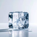 Crystal Clear Ice Cube Melting Slowly on a Reflective Surface Royalty Free Stock Photo
