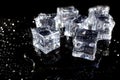 Crystal clear ice cubes with water drops reflection on black background. Royalty Free Stock Photo