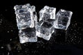 Crystal clear ice cubes with water drops reflection isolated on black background. Royalty Free Stock Photo