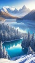 Crystal Clear Lake Surrounded by Towering Snowy Peaks