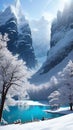 Crystal Clear Lake Surrounded by Towering Snowy Peaks