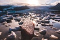 Piece of holding in hand in the Glacier lagoon, Iceland Jokulsarlon, iceberg Royalty Free Stock Photo