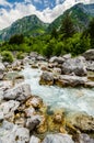 Crystal clear river Lumi i Thethit in National Park Theth in Albania Royalty Free Stock Photo
