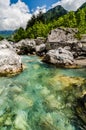 Crystal clear river Lumi i Thethit in National Park Theth in Albania Royalty Free Stock Photo