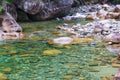 Crystal clear river water flowing over rocks Royalty Free Stock Photo