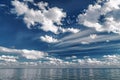 Crystal clear sky with beautiful clouds above the water surface. Royalty Free Stock Photo