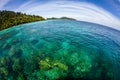 Crystal clear transparent waters in paradisiacal Ko Rok island in the andaman coast, Thailand. Fish eye shot