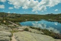 Lake from dam in a rocky terrain on highlands Royalty Free Stock Photo