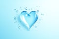 Crystal-clear water droplet shaped like a heart is centered on tender light blue background Royalty Free Stock Photo