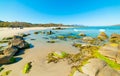 Crystal clear water and rocks in Orri Beach in spring Royalty Free Stock Photo