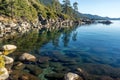 Crystal clear water in rocky Lake Tahoe with trees reflecting against the stones on the bottom of the lake Royalty Free Stock Photo