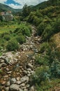 Crystal clear water in a stream running down the hill