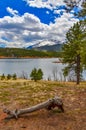 Crystal Creek reservoir near snow-capped mountains Pikes Peak Mountains in Colorado Spring, US Royalty Free Stock Photo