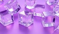 Crystal Cube Composition With Light Dispersion And Refraction Effect In Angle View On Purple Background: Clear Plexiglass Boxes Royalty Free Stock Photo