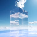 Crystal Cube Reflecting Serene Sky Royalty Free Stock Photo