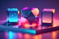 Crystal cubes or blocks with refraction effect of rays in glass. Clear boxes of acrylic or plexiglass, generative ai