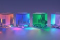 Crystal cubes or blocks with refraction effect of rays in glass. Clear boxes of acrylic or plexiglass, generative ai