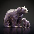 Crystal design shiny happy cute bear animal, gemstone amethyst nature graphic background Generative AI