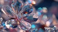 Crystal flower sculpture with refracted light on a bokeh background