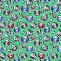 Crystal gemstone seamless pattern. Diamond adamant ruby sapphire stones gems gold. Shiny fashion turquoise background. Raster