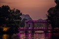 Crystal glass bridge on the Shan Lake at dusk