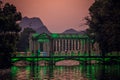 Crystal glass bridge on the Shan Lake at dusk