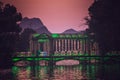 Crystal glass bridge on the Shan Lake at dusk