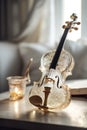 Crystal glass classic violin with golden ornaments in a calm ambiance Generative AI Illustration