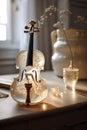 Crystal glass classic violin with golden ornaments in a calm ambiance Generative AI Illustration