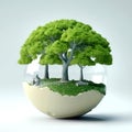 Crystal glass globe ball and growing trees. Saving environment, save clean planet, ecology concept. Created with generative Ai