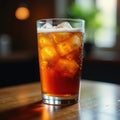 Crystal glass of iced tea, condensation on surface, beverage, summer Royalty Free Stock Photo